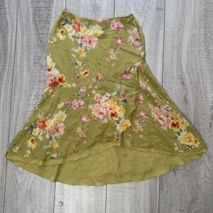 Ellen Tracy Green floral midi skirt with a flowy, asymmetrical design Size 4